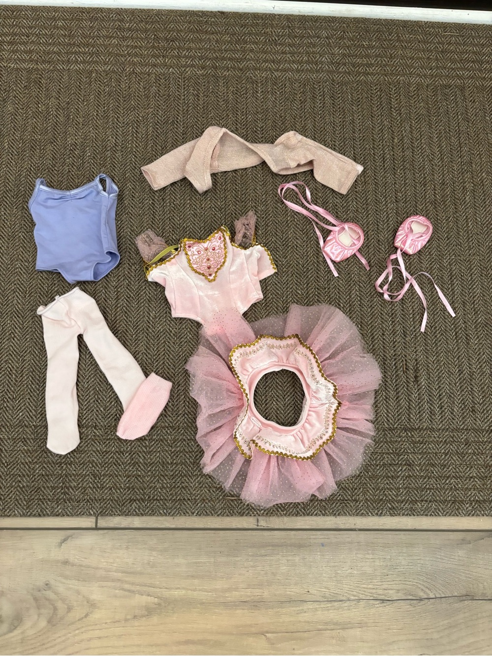 American Girl Pink and Gold Ballet Tutu Costume Set with Lilac Leotard